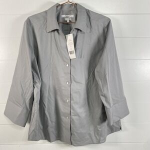 Foxcroft Blouse Womens 2XL Silver Easy Care Poplin Non Iron Stretch Button Shirt